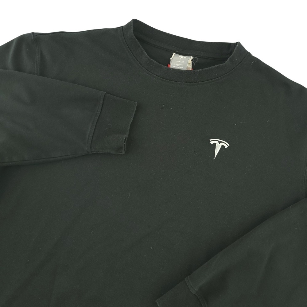 Tesla Sweatshirt Mens XL Black Embroidered T Logo Crewneck Pullover Stretch Top